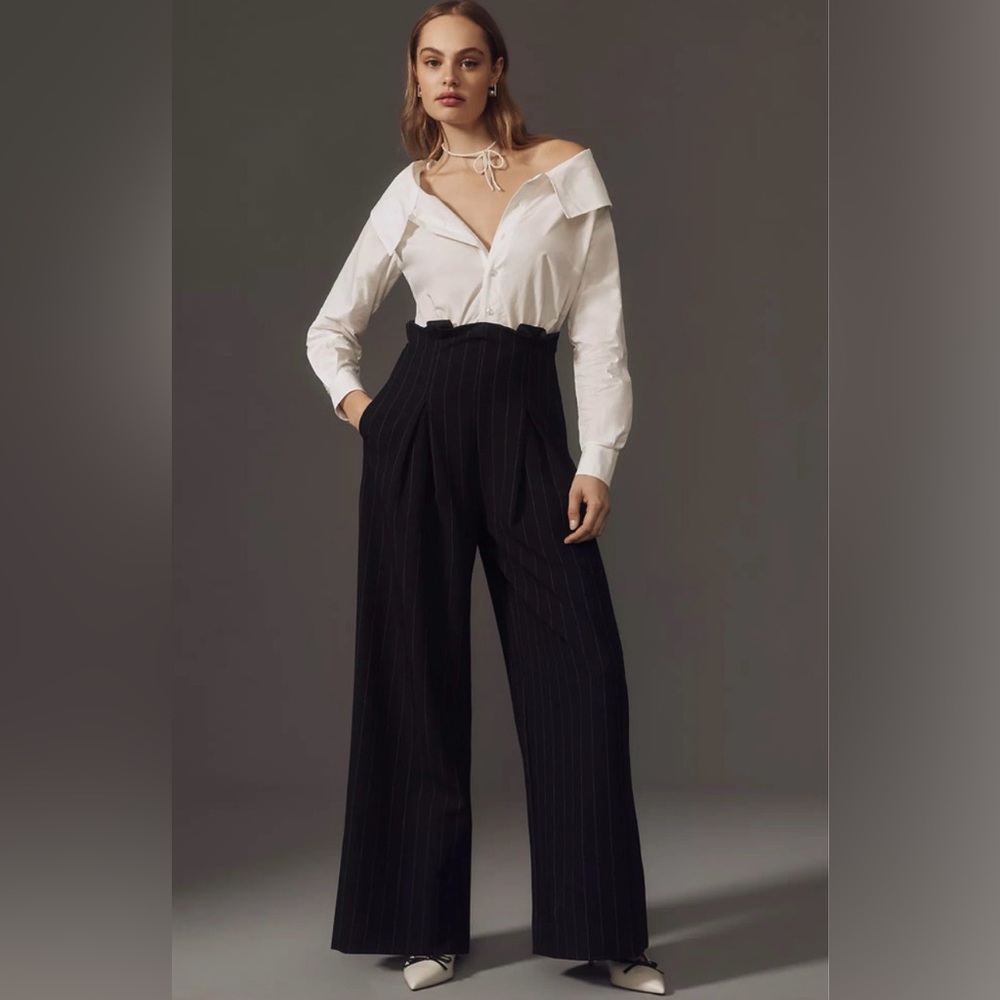 Anthropologie Maeve Corseted Shirting Twofer Jumpsuit in Black and White